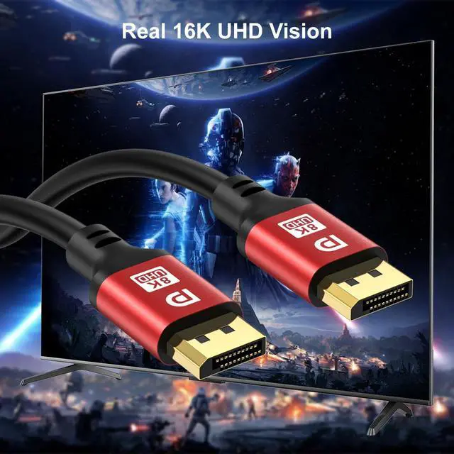 Alt view image 5 of 5 - jojobnj 30FT DisplayPort 1.4 Cable 8K60Hz 4K144Hz, Long DP to DP 32.4Gbps HBR3 Cable with Gold Plated Connectors, Red Aluminum Housing, for Conference Room, Long Distance Setup.