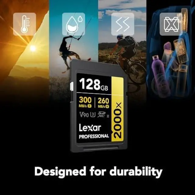 Alt view image 4 of 5 - Lexar 128GB Professional 2000x SD Card, UHS-II, C10, U3, V90, Full HD, 8K, Up To 300MB/s Read SDXC Memory Card, for DSLR, Cinema-Quality Video Cameras (LSD2000128G-BNNNU)