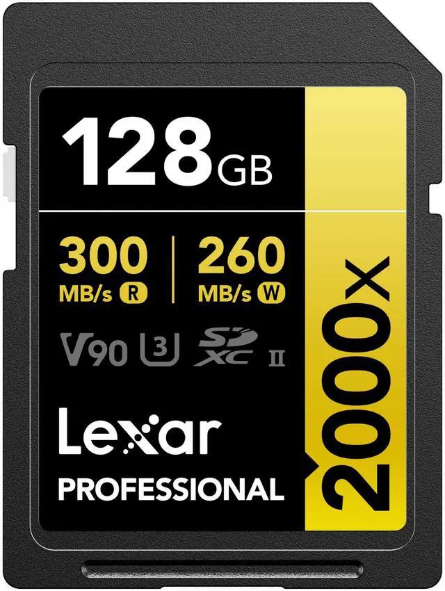 Main image of Lexar 128GB Professional 2000x SD Card, UHS-II, C10, U3, V90, Full HD, 8K, Up To 300MB/s Read SDXC Memory Card, for DSLR, Cinema-Quality Video Cameras (LSD2000128G-BNNNU)