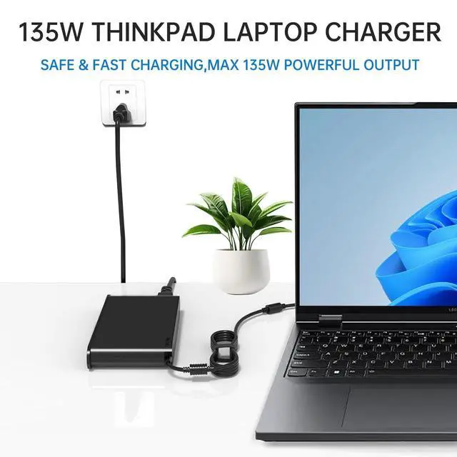Alt view image 5 of 5 - 135W Laptop Charger Compatible with Lenovo ThinkPad X1 Extreme Gen 1 2 3 4 5 W540 W541 T440 T440S T440P T470P T540p T15p ideapad 5 Pro Yoga Slim 7 Pro C940 Y70 Y50 Y40 Legion Y520 AC Adapter