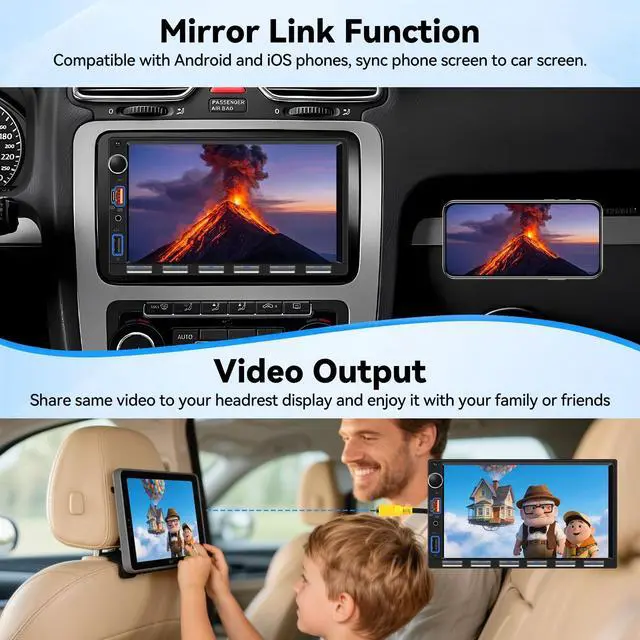 Alt view image 2 of 5 - SIXTOP 7 Inch Double Din Car Stereo with Backup Camera Bluetooth 5.0 Hands-Free HD Touch Screen Car Radio MP5 Player Support Mirror Link, FM/Type-C/USB/AUX/SWC Car Audio Receiver