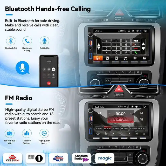 Alt view image 4 of 5 - SIXTOP 7 Inch Double Din Car Stereo with Backup Camera Bluetooth 5.0 Hands-Free HD Touch Screen Car Radio MP5 Player Support Mirror Link, FM/Type-C/USB/AUX/SWC Car Audio Receiver