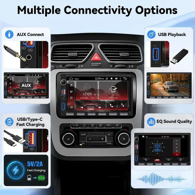 Alt view image 5 of 5 - SIXTOP 7 Inch Double Din Car Stereo with Backup Camera Bluetooth 5.0 Hands-Free HD Touch Screen Car Radio MP5 Player Support Mirror Link, FM/Type-C/USB/AUX/SWC Car Audio Receiver