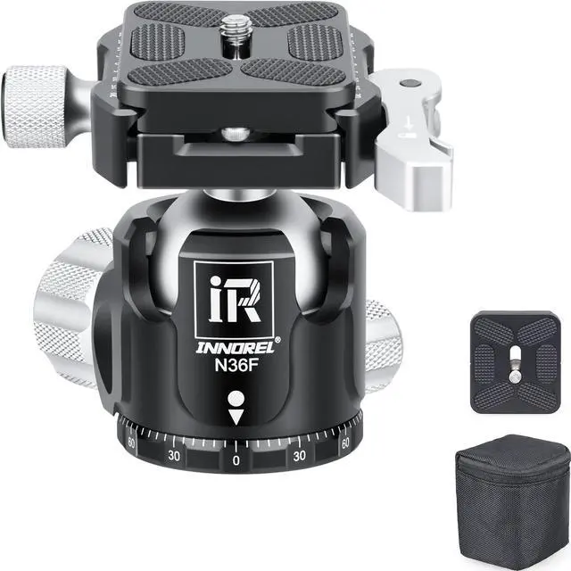 Main image of INNOREL N36F Quick Locking Low Profile Tripod Ball Head, Fast Lever Release, Panoramic CNC Metal Camera Tripod Ballhead with 2 Plates for Tripod Monopod DSLR Camcorder, Max Load 44lb/20kg (Sliver)