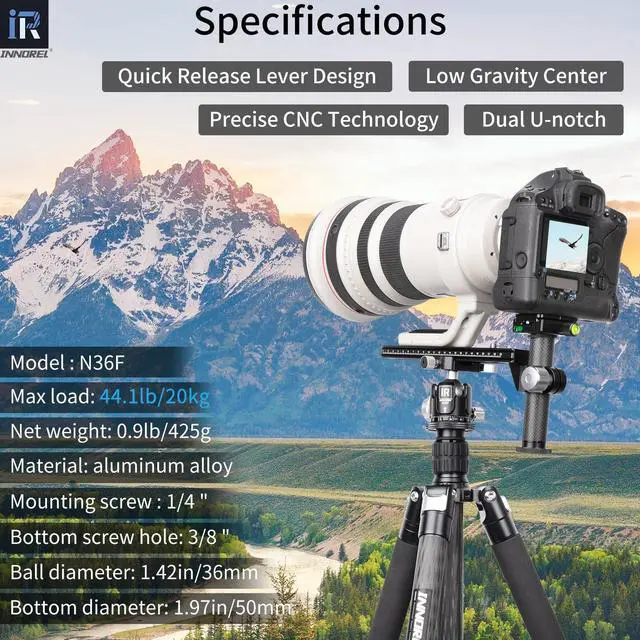 Alt view image 2 of 5 - INNOREL N36F Quick Locking Low Profile Tripod Ball Head, Fast Lever Release, Panoramic CNC Metal Camera Tripod Ballhead with 2 Plates for Tripod Monopod DSLR Camcorder, Max Load 44lb/20kg (Sliver)