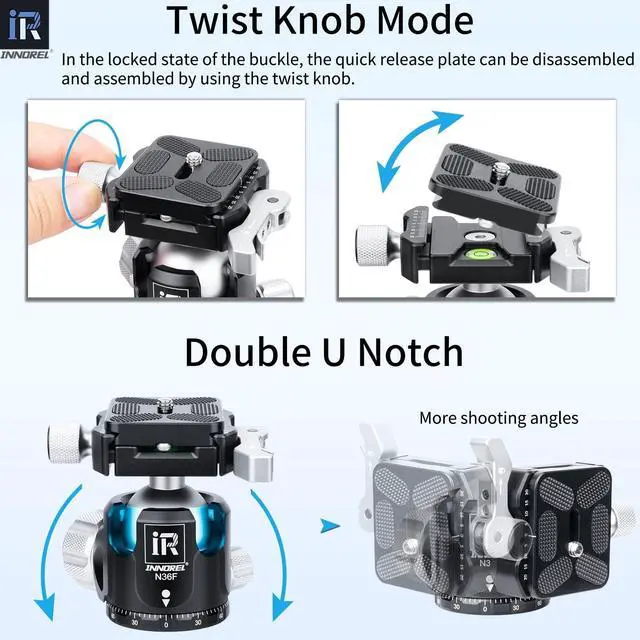 Alt view image 5 of 5 - INNOREL N36F Quick Locking Low Profile Tripod Ball Head, Fast Lever Release, Panoramic CNC Metal Camera Tripod Ballhead with 2 Plates for Tripod Monopod DSLR Camcorder, Max Load 44lb/20kg (Sliver)