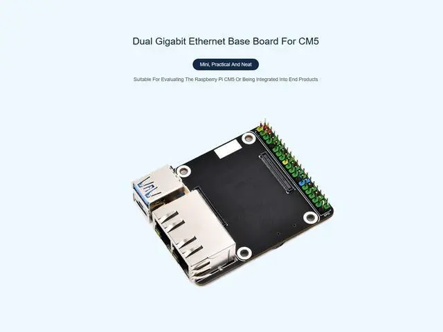 Alt view image 2 of 5 - Dual Gigabit Ethernet Base Board for Raspberry Pi Compute Module 5 Lite/eMMC Series Module, Support Dual RJ45 Network Port Supply and Type-C 5V 5A DC Power Supply, with USB3.2 Gen1 Port, etc.