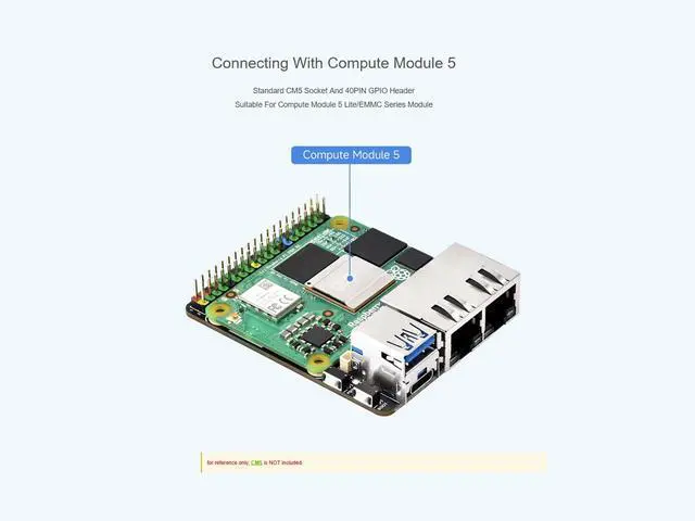 Alt view image 4 of 5 - Dual Gigabit Ethernet Base Board for Raspberry Pi Compute Module 5 Lite/eMMC Series Module, Support Dual RJ45 Network Port Supply and Type-C 5V 5A DC Power Supply, with USB3.2 Gen1 Port, etc.