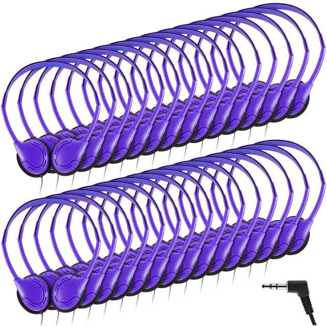 Main image of Yunsailing 30 Pack Bulk Over Ear Headphones Set On Ear Headsets Earphones with Adjustable Headband and 3.5mm Plug for Group Learning, Computer Lab, Library, Online Lesson (Purple)
