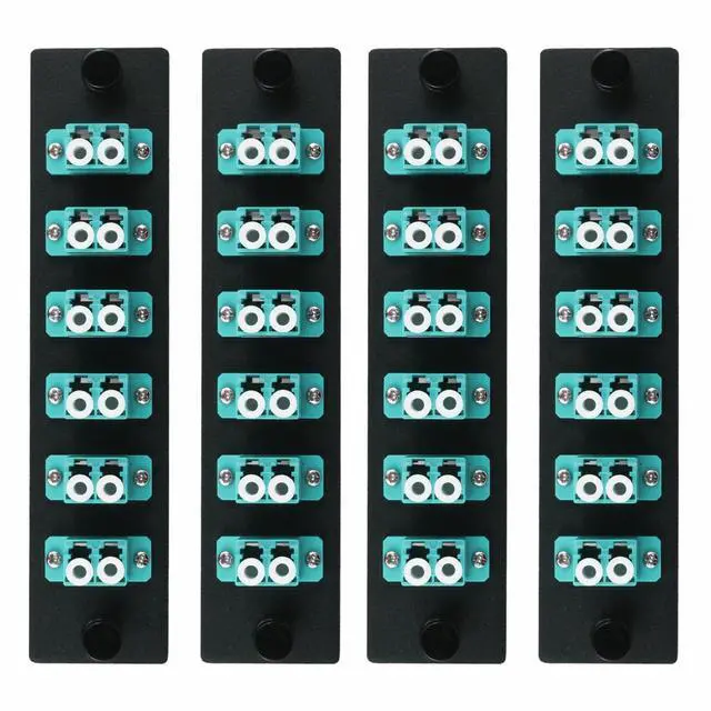 Main image of Duogalia 6 Duplex LC/OM3 Fiber Patch Panel with Duplex Multimode Aqua Blue LC Adapters, 12 Fiber Ports (4-Pack)