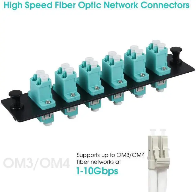 Alt view image 5 of 5 - Duogalia 6 Duplex LC/OM3 Fiber Patch Panel with Duplex Multimode Aqua Blue LC Adapters, 12 Fiber Ports (4-Pack)