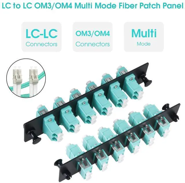 Alt view image 4 of 5 - Duogalia 6 Duplex LC/OM3 Fiber Patch Panel with Duplex Multimode Aqua Blue LC Adapters, 12 Fiber Ports (4-Pack)