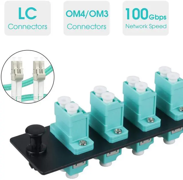 Alt view image 2 of 5 - Duogalia 6 Duplex LC/OM3 Fiber Patch Panel with Duplex Multimode Aqua Blue LC Adapters, 12 Fiber Ports (4-Pack)