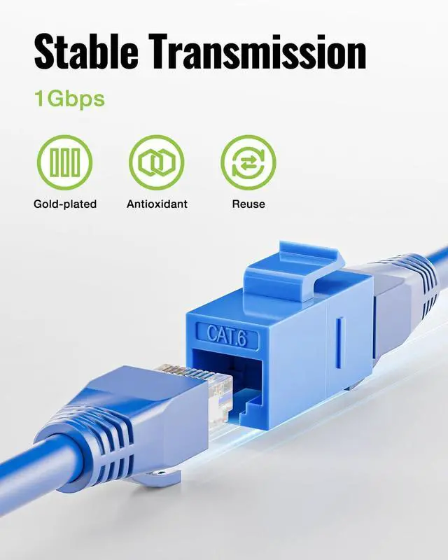 Alt view image 3 of 5 - LEENUE 25 Pack CAT6 Keystone Coupler, UL Listed Ethernet Keystone Jack Female to Female, Gold-Plated RJ45 Cat6 Keystone Coupler UTP for Cat6/Cat5e/Cat5 Network Cable, 10Gbps, Blue