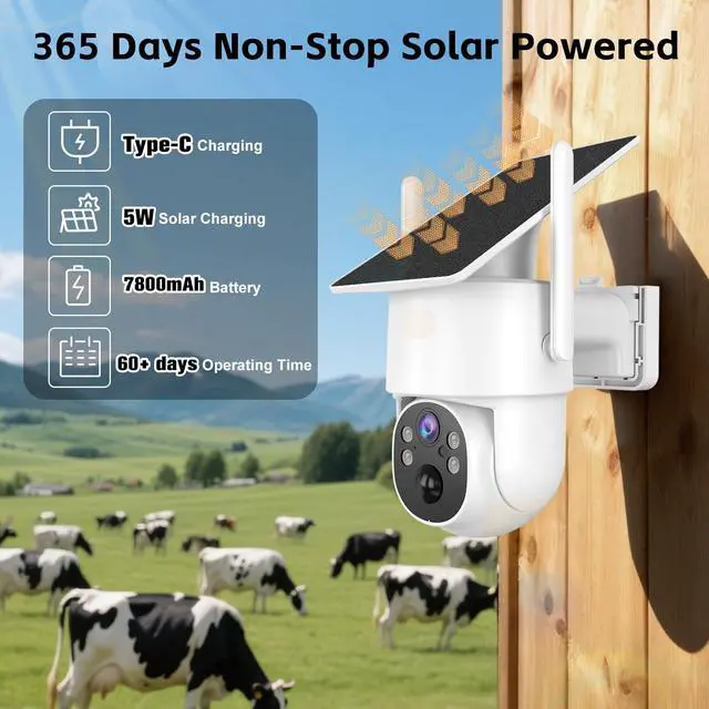 Alt view image 4 of 5 - Kweiugfi 4G LTE Cellular Security Camera Outdoor,365 Days Free Unlimited Data,No WiFi Security Camera Solar Powered,360Viewing,2K Color Night Vision,Tuya Smart Camera,PIR Motion Sensor,64GB Storage