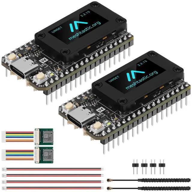Main image of YELUFT 2 Set ESP32 LoRa V4 Development Board + L76K GNSS Module Upgraded ESP32-S3 16MB Flash 28dBm High Power SX1262 LoRa Module WiFi Bluetooth 915MHz Antenna Support GPS Solar for LoRaWAN Meshtastic