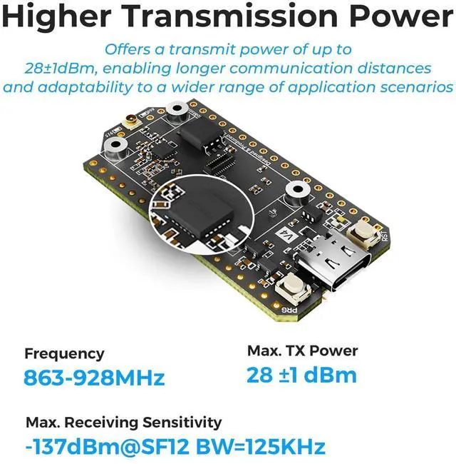 Alt view image 3 of 5 - YELUFT 2 Set ESP32 LoRa V4 Development Board + L76K GNSS Module Upgraded ESP32-S3 16MB Flash 28dBm High Power SX1262 LoRa Module WiFi Bluetooth 915MHz Antenna Support GPS Solar for LoRaWAN Meshtastic