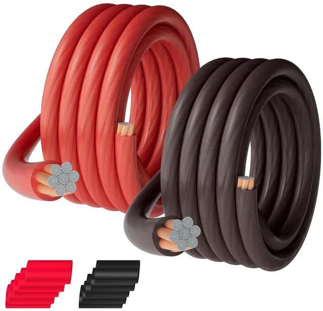 Main image of 0 Gauge AWG Power Ground Wire Cable 10 Ft Each-Red/Black Translucent, Automotive Battery Welding Electrical Wire CCA Bulk for DIY Car Audio Speaker Amp Solar Marine Generator RV Trailer Inverter