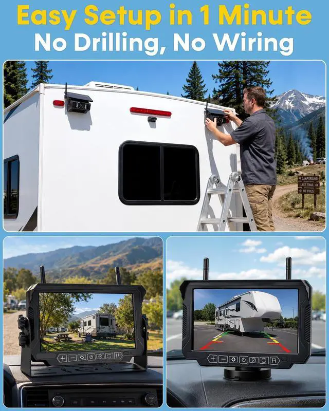 Alt view image 2 of 5 - HD 1080P Magnetic Wireless Backup Camera - No Drilling & No Wiring,1-Min Easy Install for RVs Trailers - 2 Cameras Eliminate 98% Blind Spots with IR Night Vision