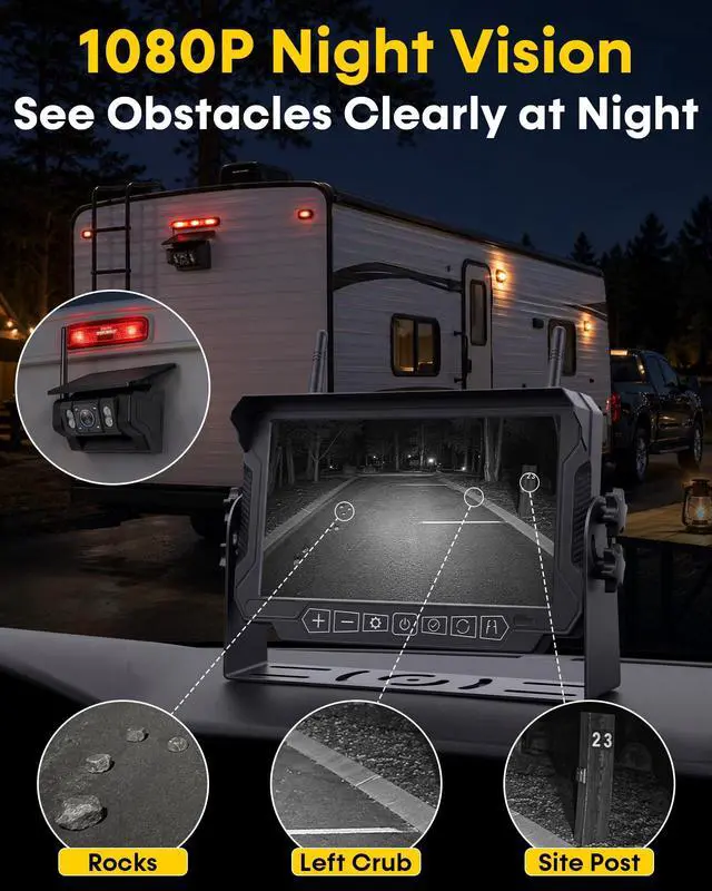 Alt view image 5 of 5 - HD 1080P Magnetic Wireless Backup Camera - No Drilling & No Wiring,1-Min Easy Install for RVs Trailers - 2 Cameras Eliminate 98% Blind Spots with IR Night Vision