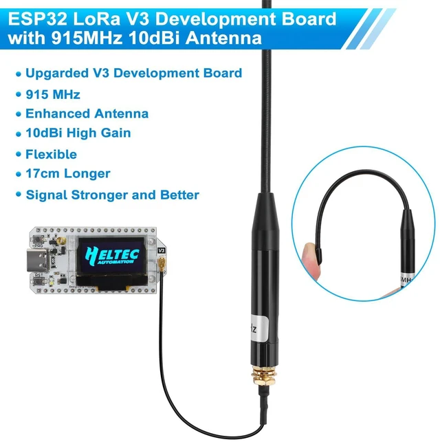 Alt view image 3 of 5 - ESP32 LoRa V3 Development Board with 915MHz Antenna - SX1262 LoRa V3 Device and 10dBi Gain 17cm SMA Male Long Range Soft Whip Antenna Set for Meshtastic Arduino LoRawan IOT (Antenna840-930MHz)