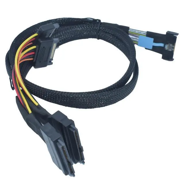 Alt view image 2 of 5 - LetLinkSo PCIe 5.0 MCIO x8 to 2 x SFF-8639 Cable for U.2 NVMe SSD with 15Pin Power, 0.5feet (15 cm)