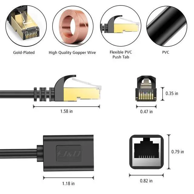 Alt view image 2 of 5 - J&D Cat6 Ethernet Cable 3 feet (5-Pack), Gold Plated RJ45, 10Gbps for Gaming/Streaming/Networking, Outdoor and Indoor