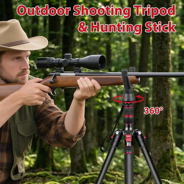 Alt view image 5 of 5 - Nietoto 2 in 1 Camera Tripod & Hunting Stand Foldable, 68" Ball Head Tripod for Camera and Phone, Heavy Duty Tripod for DSLR Camera Lasers Binoculars Telescope Spotting Scope, Min Size 16.5" with Bag
