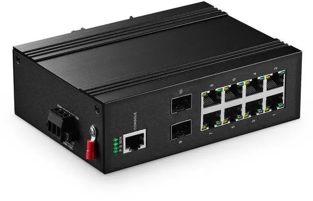 Main image of 10 Port Gigabit Industrial Managed PoE Switch, 8 PoE, 2 SFP, IEEE802.3AF/AT, Vlan^^Route^^Ring^^ACL^^Qos L2+ Web/Console Binardat IP40 DIN-Rail Switch