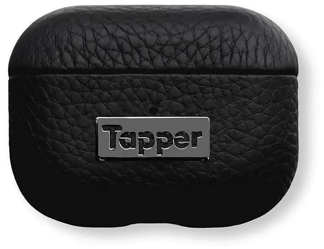 Main image of Tapper Black Leather/Hematite Black Plated Case for AirPods Pro