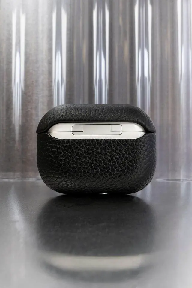 Alt view image 3 of 3 - Tapper Black Leather/Hematite Black Plated Case for AirPods Pro