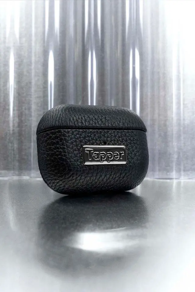 Alt view image 2 of 3 - Tapper Black Leather/Hematite Black Plated Case for AirPods Pro