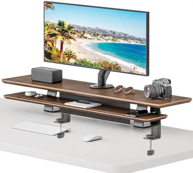 Main image of PEGZONE Dual Monitor Stand, Wooden Monitor Stands Riser for 2 monitors, Wide 41.7" Long Monitor Stand Riser for Desk, Wood Monitor Stand Organizer for Home Office2-Tier DesktopMagnetic Back Panel