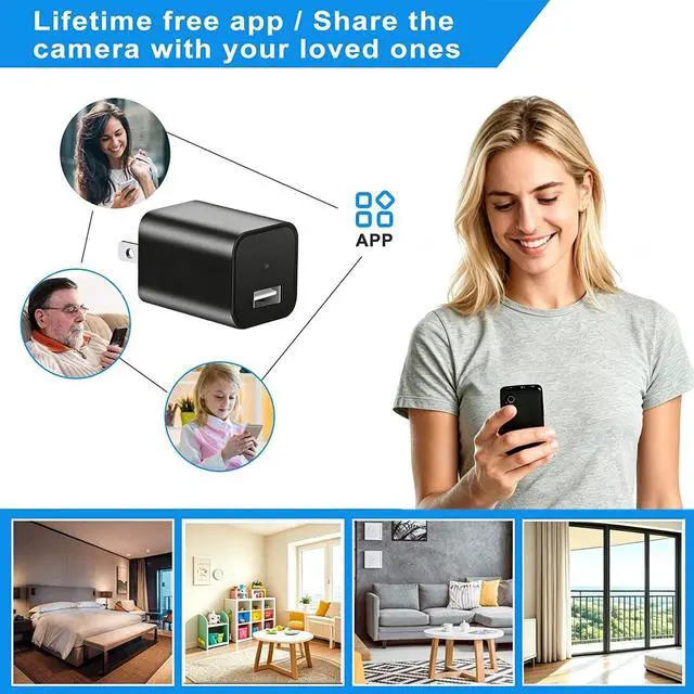 Alt view image 2 of 5 - Smart USB Camera Charger WiFi , HD 1080P Wireless Camera, Security Camera App Live Feed for Home Indoor & Outdoor