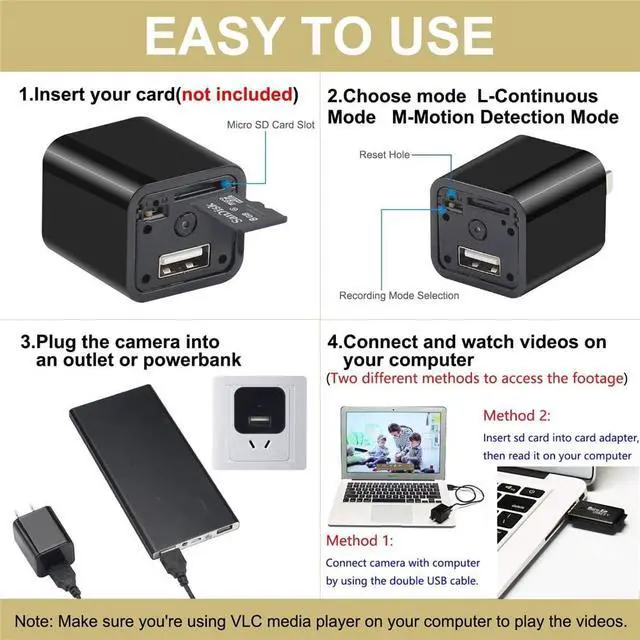 Alt view image 4 of 5 - Smart USB Camera Charger WiFi , HD 1080P Wireless Camera, Security Camera App Live Feed for Home Indoor & Outdoor