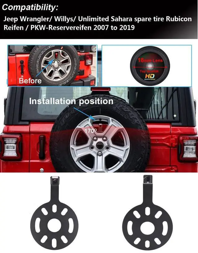 Alt view image 4 of 5 - 1280 * 720 Pixels Car Third Roof Brake Lamp Rear View Backup Camera Replacement for Jeep Wrangler Willys Unlimited Sahara Spare tire Rubicon 2007-2015+4.3" Reverse Mirror