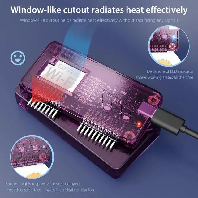Alt view image 5 of 5 - Wi-Fi Developer Board for Flipper Zero with Protective Case - Retro Clear Purple