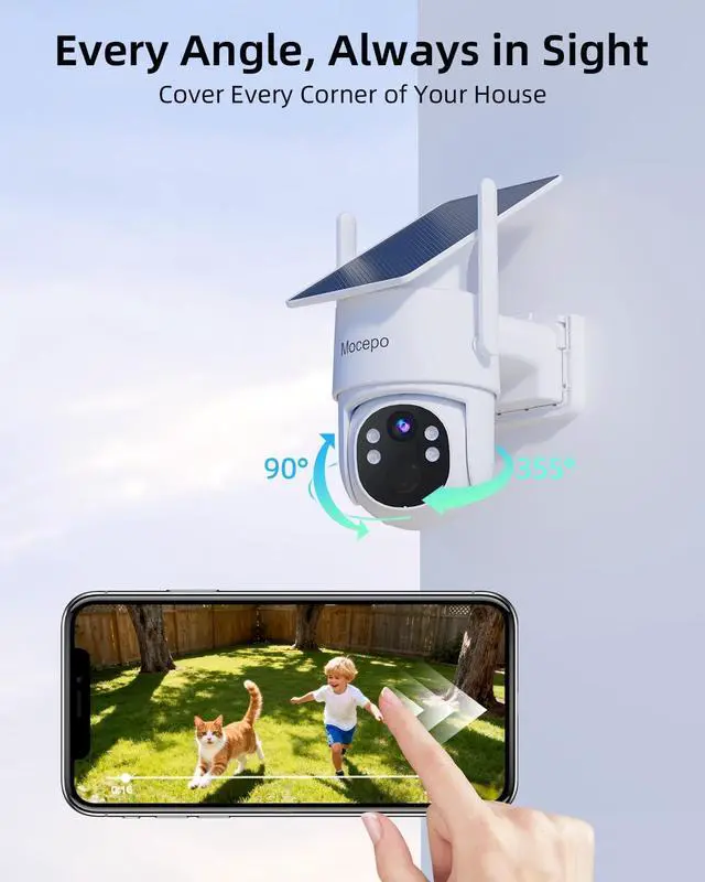 Alt view image 3 of 5 - mocepo Solar Camera Outdoor Wireless 5G&2.4G, 4MP 360 PTZ Wireless Cameras for Home Security, Outdoor Camera w/Color Night Vision, Two-Way Audio, Wi-Fi 6, SD/Cloud Storage