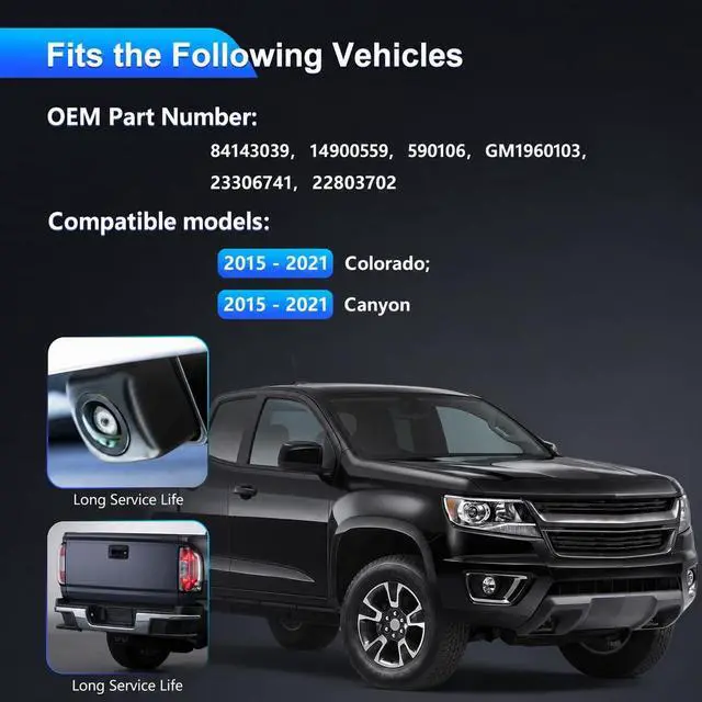 Alt view image 2 of 5 - 84143039 Backup Camera Fits Colorado 2015-2019 Canyon 2015-2019, with HD 160 Wide Angle&1080P High Resolution&IP68 Waterproof Rear View Camera, Replaces GM1960103 14900559, 590106 Easy to Install