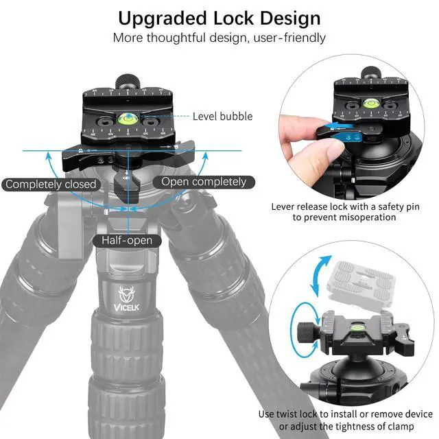Alt view image 3 of 5 - VICELK MK403R Carbon Fiber Tripod for Hunting, 44mm Ball Head Adapter with Arca Swiss Quick Release Flip-locking, 360 Rotating for Shooting, Hunting and Outdoors, Max Tube 40mm/1.57", Load 40kg/88lbs