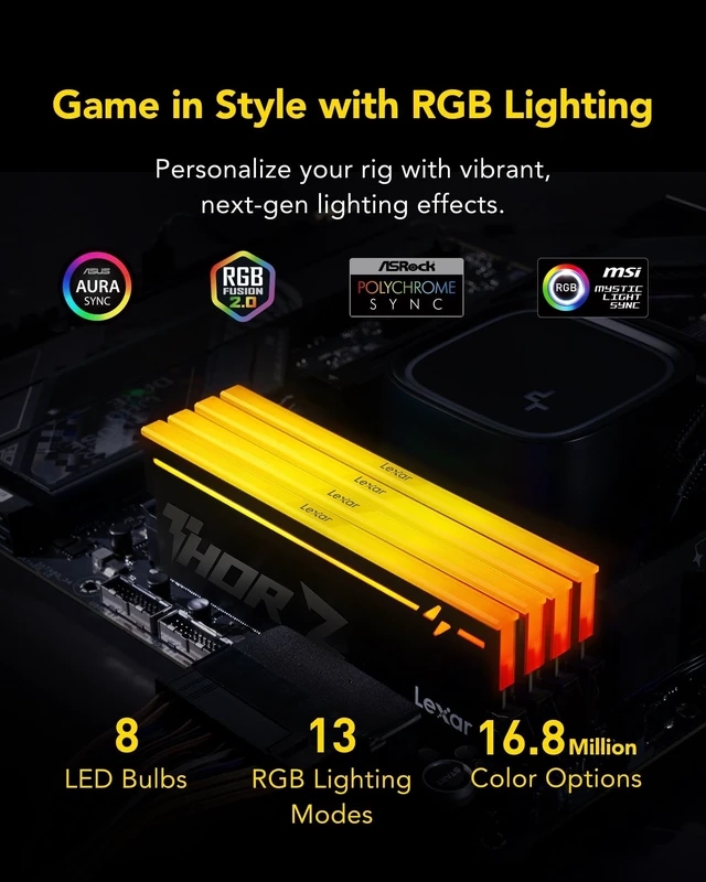 Alt view image 4 of 5 - Lexar Thor Z RGB DDR5 RAM 32GB Kit (2x16GB) 6000MHz CL38 DRAM 288-Pin UDIMM