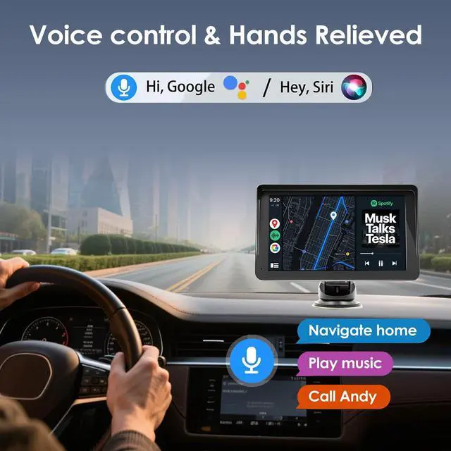 Alt view image 3 of 5 - BY-J 7'' Wireless Carplay Screen for Car with 1080P Backup Camera, Portable Car Audio Receivers with Carplay & Android Auto, GPS Navigation, Airplay, Mirror Link