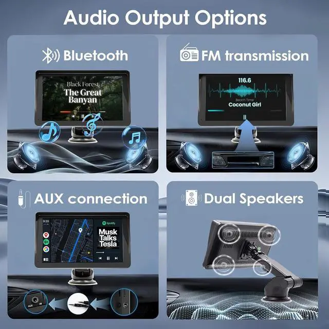 Alt view image 5 of 5 - BY-J 7'' Wireless Carplay Screen for Car with 1080P Backup Camera, Portable Car Audio Receivers with Carplay & Android Auto, GPS Navigation, Airplay, Mirror Link