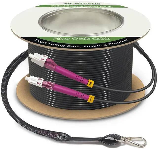 Main image of 500 Feet (150 Meters) Armored OM4 LC to LC Fiber Patch Cables, 10gb/40gb/100gb Multimode LC Fiber Optic Cable Indoor/Outdoor with Pulling Eye Kit Installed on one end, Duplex 50/125m LC Jumper