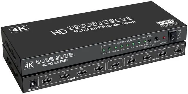 Main image of 4K@60Hz 1x8 HDMI Splitter 4:4:4,18 Gbps,8 Port Powered HDMI 2.0 Splitter1 in 8 Out Support Auto Down Scaler, 4K 1080P Sync, HDR10,3D, HDCP 2.2,Only Duplication/Mirror Screens (Not Extend) for HDTV/PS5