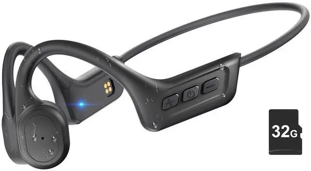 Main image of SilisoundTek Bone Conduction Headphones,Waterproof IP68,Wireless Bluetooth 5.3 Earphones with Microphone, Built-in 32GB MP3 Open Ear Bluetooth Headphones for Running (Black)