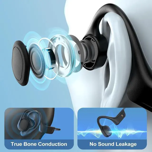 Alt view image 2 of 5 - SilisoundTek Bone Conduction Headphones,Waterproof IP68,Wireless Bluetooth 5.3 Earphones with Microphone, Built-in 32GB MP3 Open Ear Bluetooth Headphones for Running (Black)
