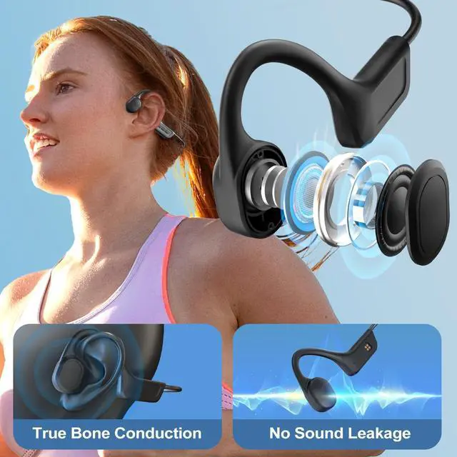 Alt view image 5 of 5 - SilisoundTek Bone Conduction Headphones,Waterproof IP68,Wireless Bluetooth 5.3 Earphones with Microphone, Built-in 32GB MP3 Open Ear Bluetooth Headphones for Running (Black)