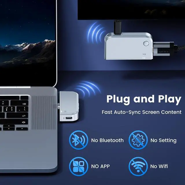 Alt view image 5 of 5 - Type-C Wireless Transmitter and Receiver, 50M, Pixel-Perfect, No Network Need Input 1080P@60Hz Output, Plug&Play AV Transmitter for Phone/Tablet/Laptop/PC to Monitor/Projector/Meeting/Teaching
