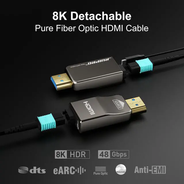 Alt view image 2 of 5 - RUIPRO 8K Detachable Full Fiber Optic Armored DisplayPort Cable 1.4, 230FT, 32.4 Gbps, Supports 8K@60Hz, 4K@144Hz, HDR, HDCP 2.2, FreeSync & G-Sync, Compatible with RTX 4090/3090 Ti/RX 7900 XTX